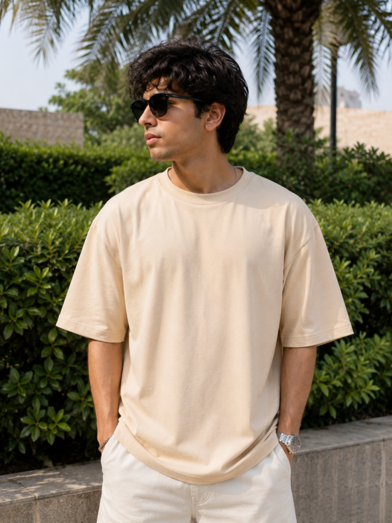 200 GSM beige oversized t-shirt