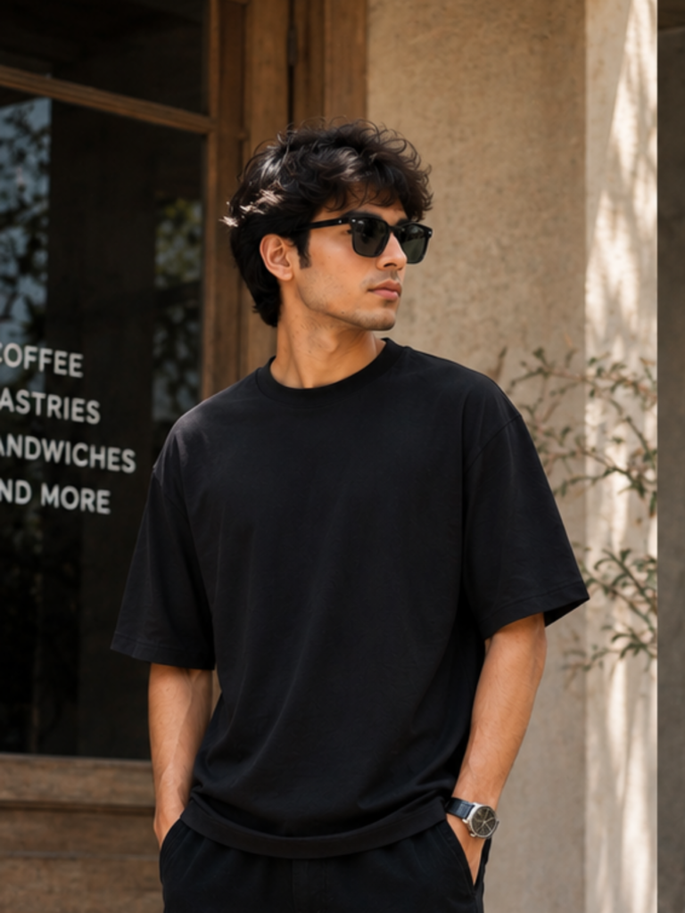 Black Oversized T-Shirt – 240 GSM | Premium Heavy Cotton | Plain | Unisex
