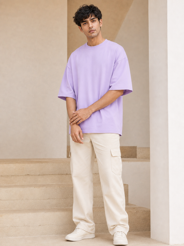240 GSM Lavender Oversized T-Shirt | Premium Heavy Cotton | Plain |